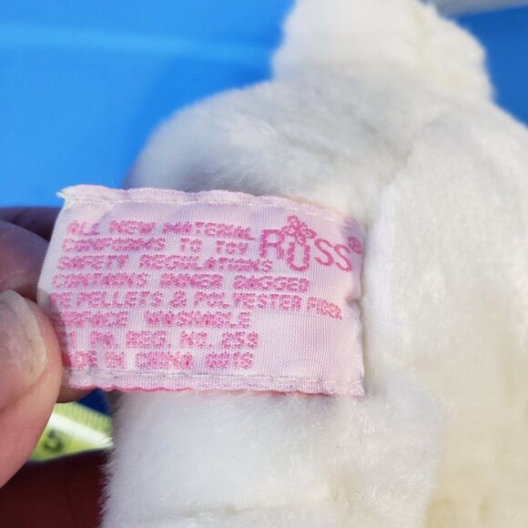 Adorable Vintage Russ Berrie White Rabbit 8" Plush Stuffed Animal Pink Tag - Picture 9 of 11